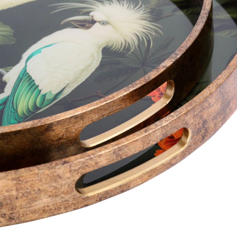 Tropical bird trays for a coffee table