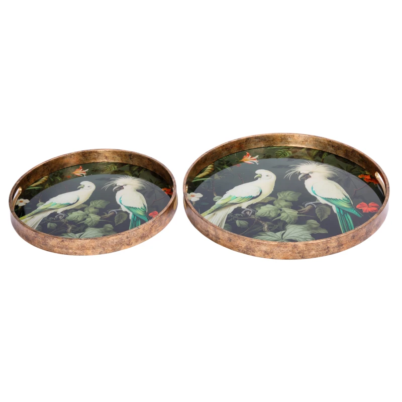 Decorative tray with exotic birds and flowers