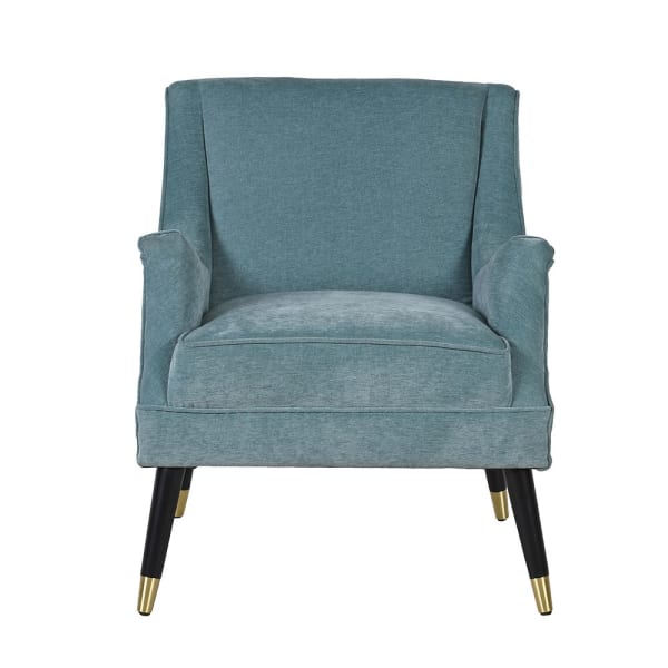 Blue Velvet Accent Armchair with Black Legs and Gold Detailing
