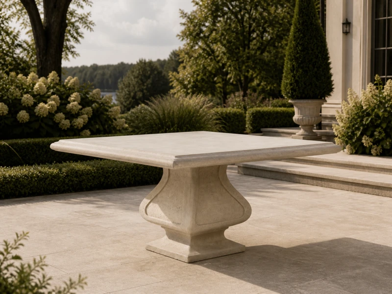 Romano Square garden table 130 cm in light polyresin – modern outdoor patio dining table