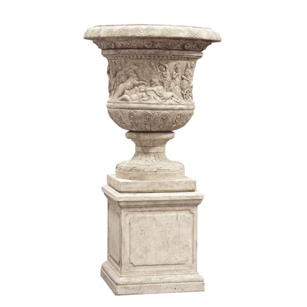 Romano Stone-Effect Outdoor Urn Planter on Plinth 186 cm