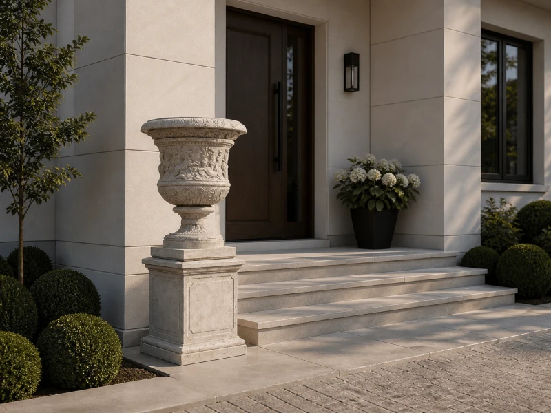 Romano Stone-Effect Outdoor Urn Planter on Plinth 186 cm