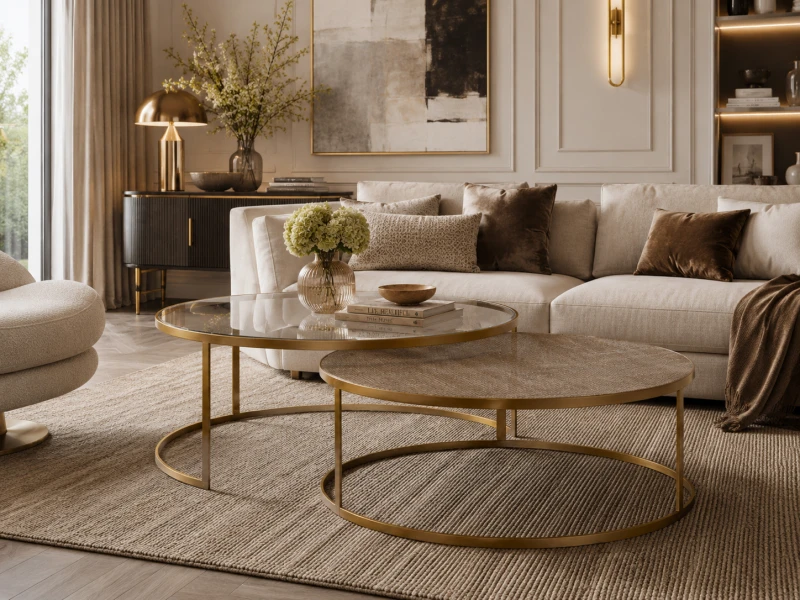 Rattan Gold Coffee Tables – Set of 2 Round Gold Coffee Tables