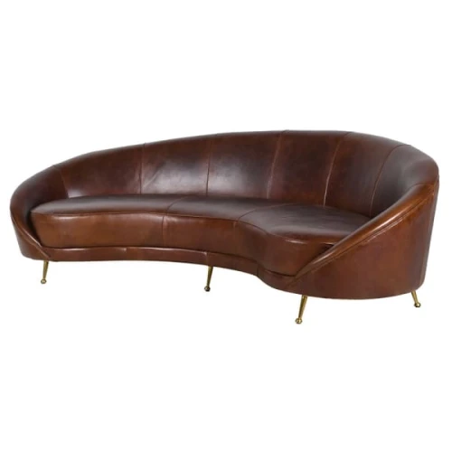 Curved Brown Leather Sofa 250 cm – Statement Leather Sofa for Living Room