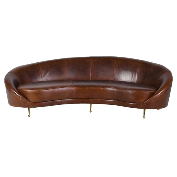 Curved Brown Leather Sofa 250 cm – Statement Leather Sofa for Living Room