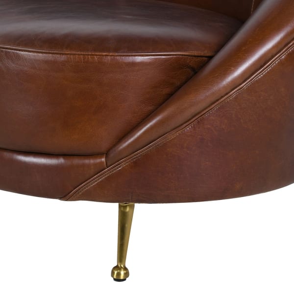 Curved Brown Leather Sofa 250 cm – Statement Leather Sofa for Living Room