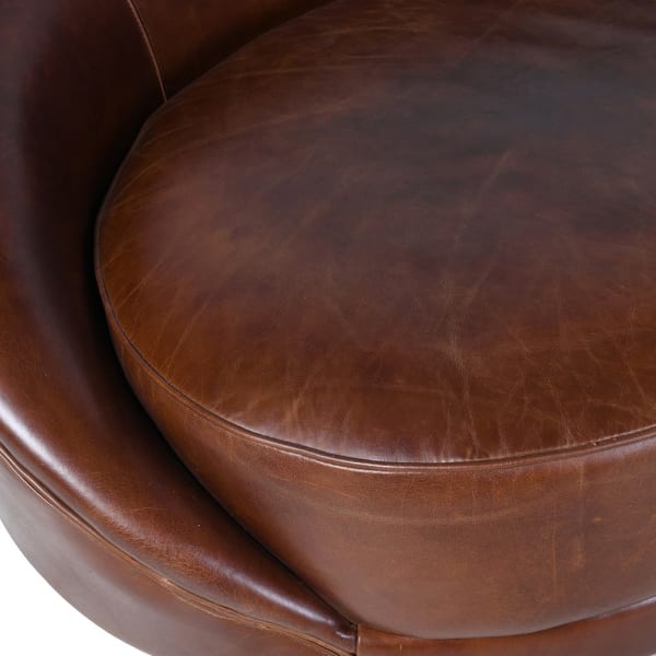 Curved Brown Leather Sofa 250 cm – Statement Leather Sofa for Living Room