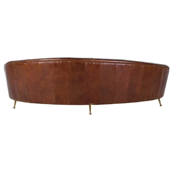 Curved Brown Leather Sofa 250 cm – Statement Leather Sofa for Living Room