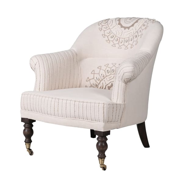 Embroidery Cream Armchair – Cream Cotton Armchair with Embroidered Detail