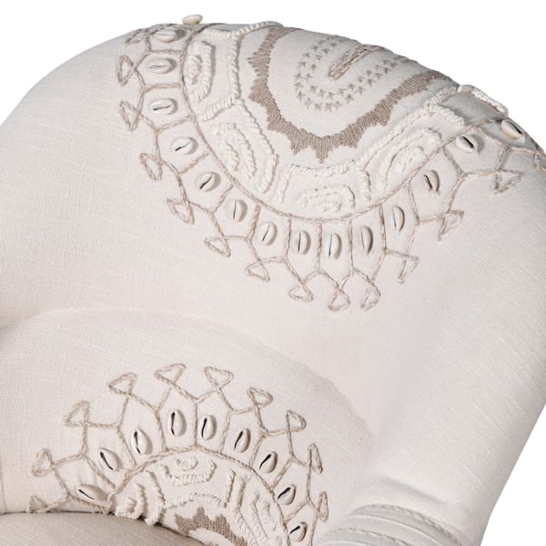 Embroidery Cream Armchair – Cream Cotton Armchair with Embroidered Detail