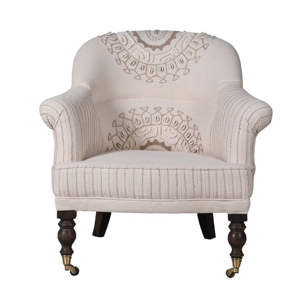 Embroidery Cream Armchair – Cream Cotton Armchair with Embroidered Detail