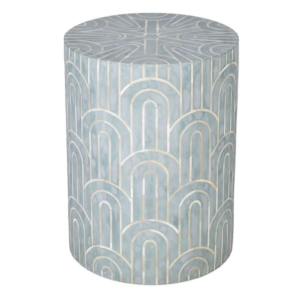 Kinnerton Grey bone inlay side table 48 cm with geometric pattern in resin and buffalo bone on mango wood