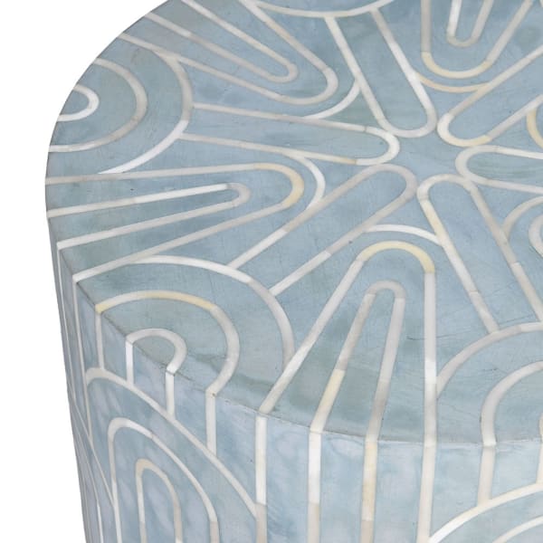 Kinnerton Grey bone inlay side table 48 cm with geometric pattern in resin and buffalo bone on mango wood