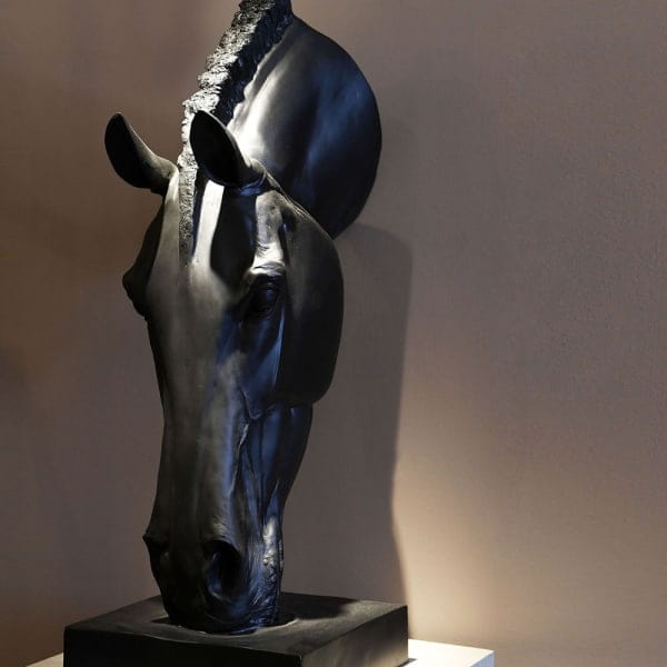 Black Horse Sculpture - 70 cm, Original Equine Head Statue
