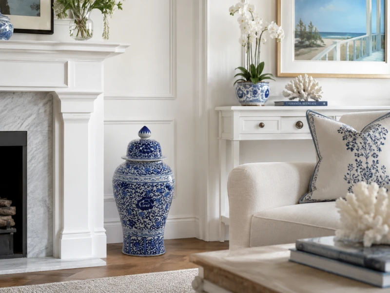 Halkin Blue and White Porcelain Ginger Jar with Crackle Effect 73 cm