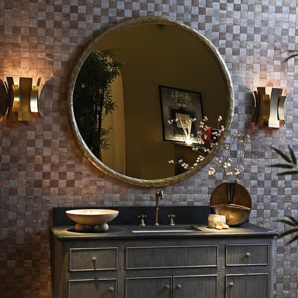 Aurelia Round Antique Brass Mirror 116 cm