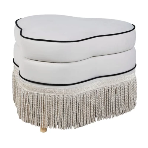 Maldon White Fringed Footstool 61.5cm – Upholstered Pouffe