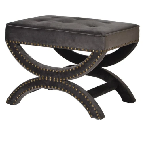 Eccleston Grey Velvet Upholstered Stool 62cm