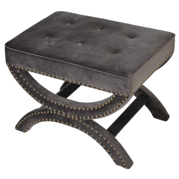 Grey tufted velvet stool Eccleston 62cm