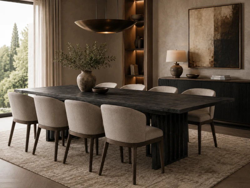 Large Black Fir Wood Dining Table 270cm – Distressed Finish