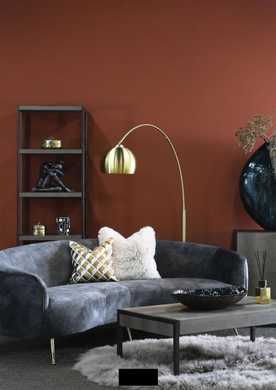Eaton Grey Curved Sofa 240 cm gold metal legs dark grey upholstery