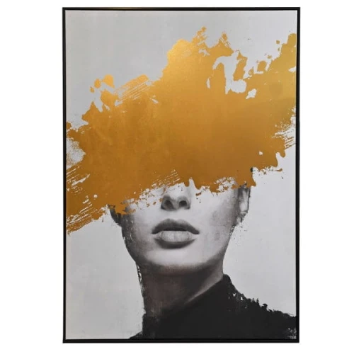Golden Lady Framed Canvas Wall Art 140 x 100 cm – Black Frame with Gold Detailing