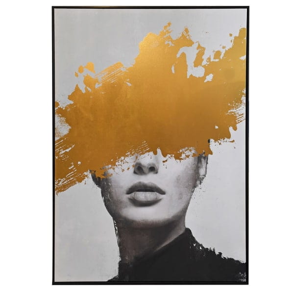 Golden Lady framed canvas wall art 140 x 100 cm with black frame and gold detailing