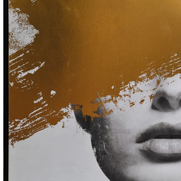 Golden Lady framed canvas wall art 140 x 100 cm with black frame and gold detailing