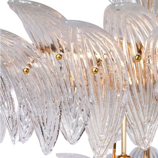 Belgrave Grand 95 cm glass chandelier with gold details and textured glass leaves