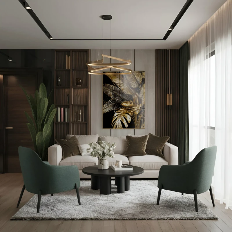 Luxury glass wall art with gold leaves on black background