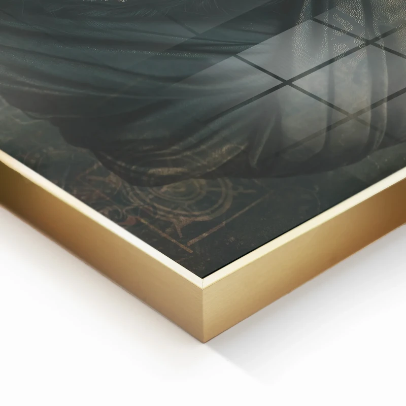 Black and gold glass wall art with ornate jewellery details