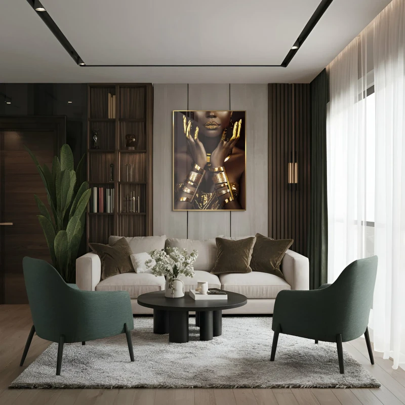 Luxury female portrait wall art in a gold frame