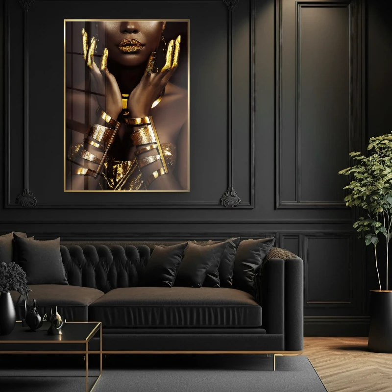 Luxury female portrait wall art in a gold frame