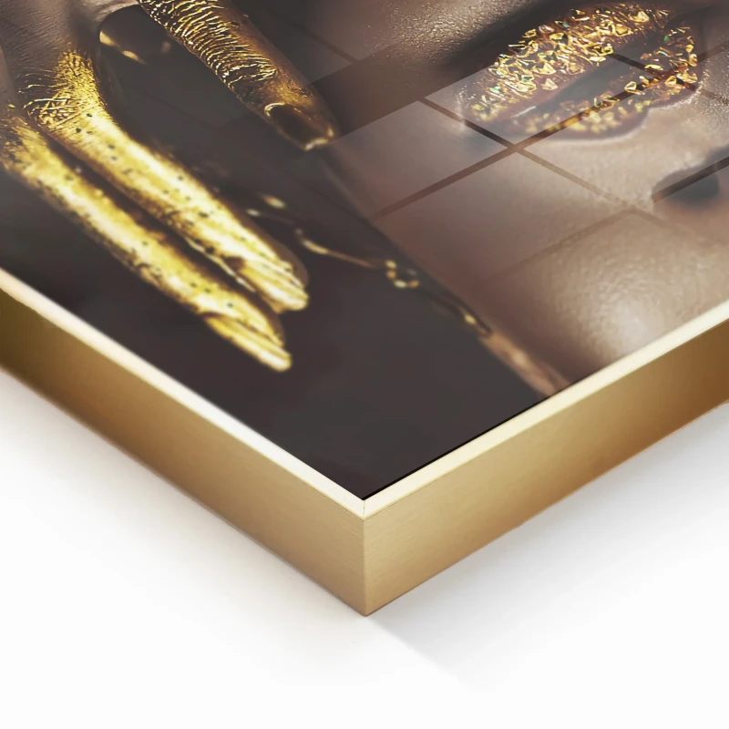 Golden Touch glass wall art 80x120 cm with female portrait