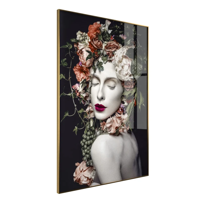 Floral female portrait wall art in a gold frame