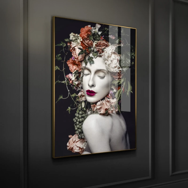 Colourful glass wall art with flower crown design
