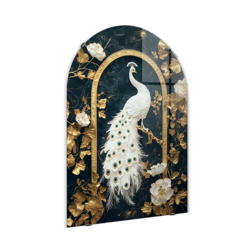 White peacock glass wall art for living room
