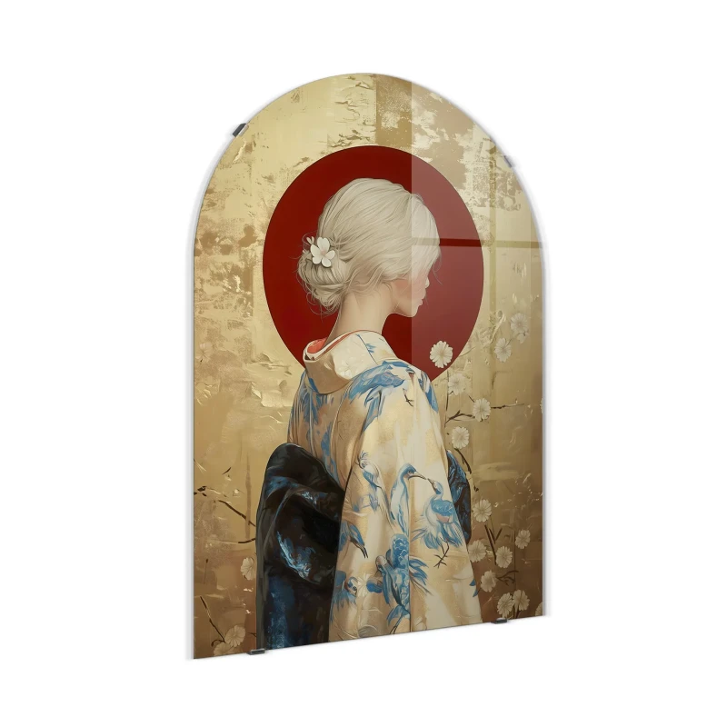 Rukia Arched glass wall art 70x100 cm with woman in kimono