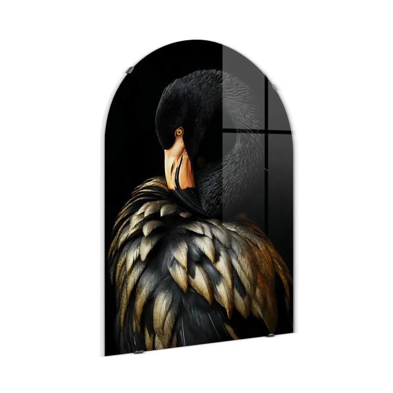 Arched black and gold bird wall art for living room