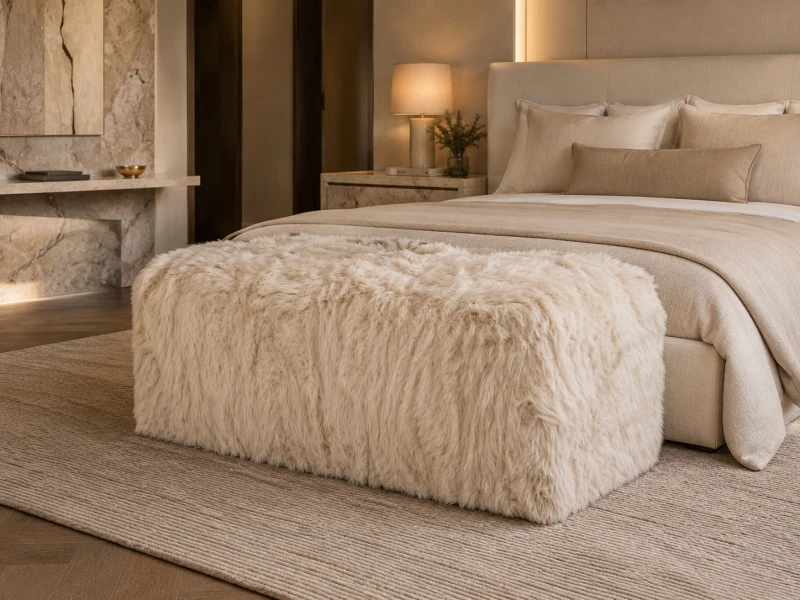 Cream New Zealand sheepskin ottoman bench 110 cm