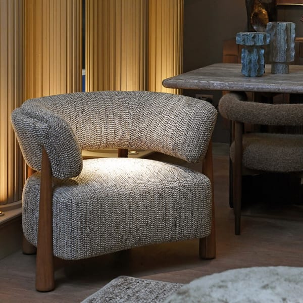 Linton Grey Upholstered Armchair with Wooden Legs