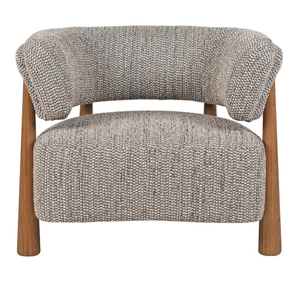 Linton grey accent chair with curved back and wooden frame