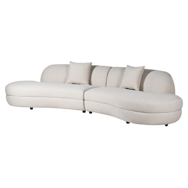 Light organic shaped sofa with pale textured upholstery
