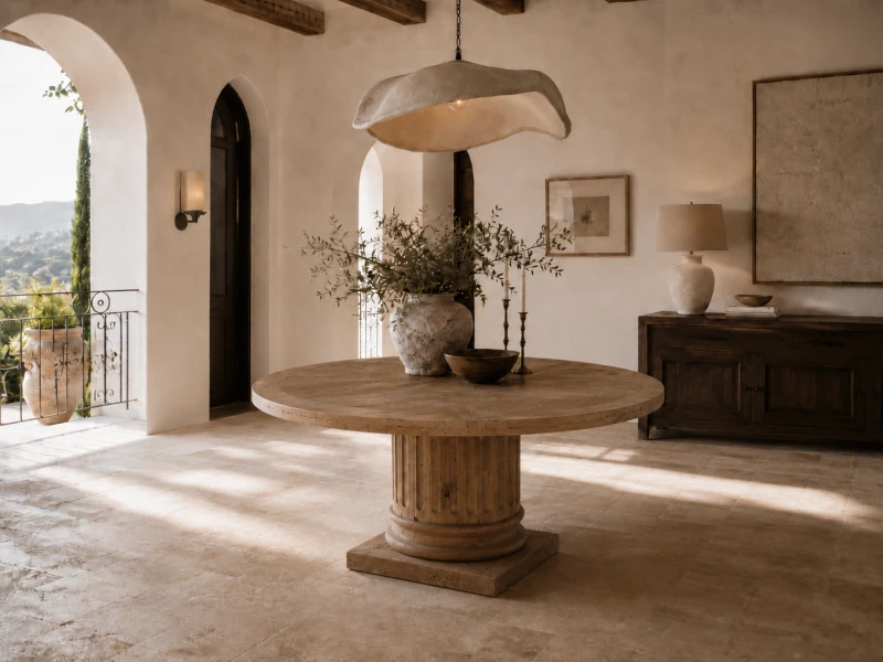 Large round reclaimed wood dining table 168cm