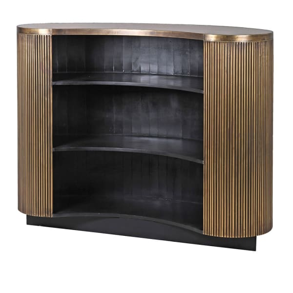 Curved home bar with an antique brass-effect finish