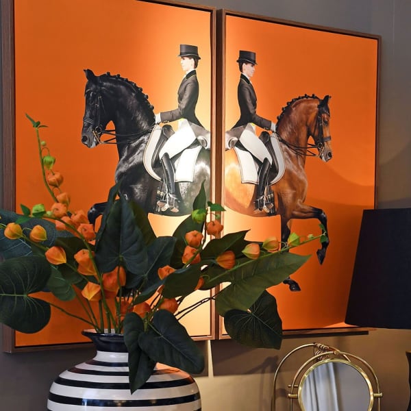 Equestrian wall art measuring 60 × 90cm each