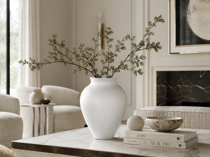 Large white stoneware vase measuring 41 cm high
