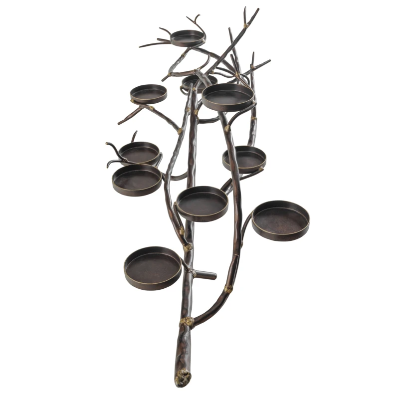 Sculptural bronze candle holder with eleven textured glass votives