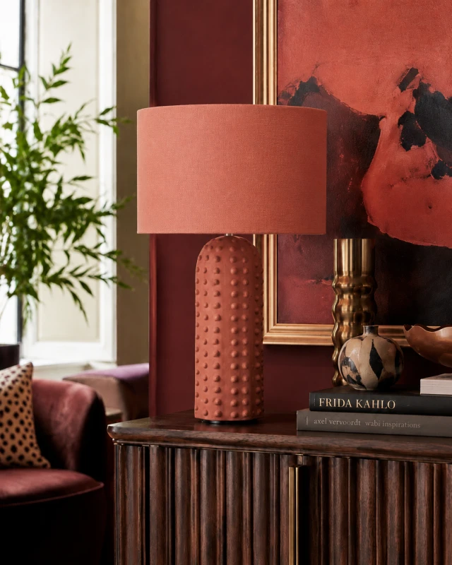 Orange ceramic table lamp 55 cm with matching shade