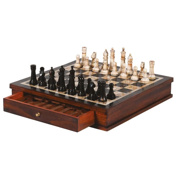 Elegant chess board with drawer storage for a premium home interior